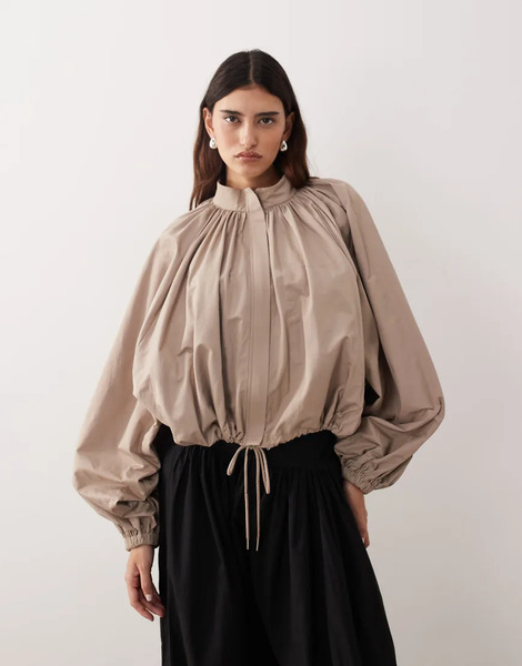  Arrange Oversized Bomber Jacket With Balloon Sleeve In Stone Brown 