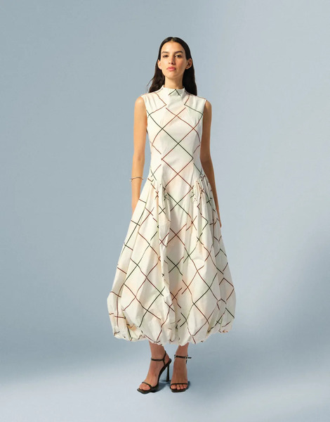  Arrange Sleeveless Bubble Hem Midi Dress In Soft Check Print Multi 