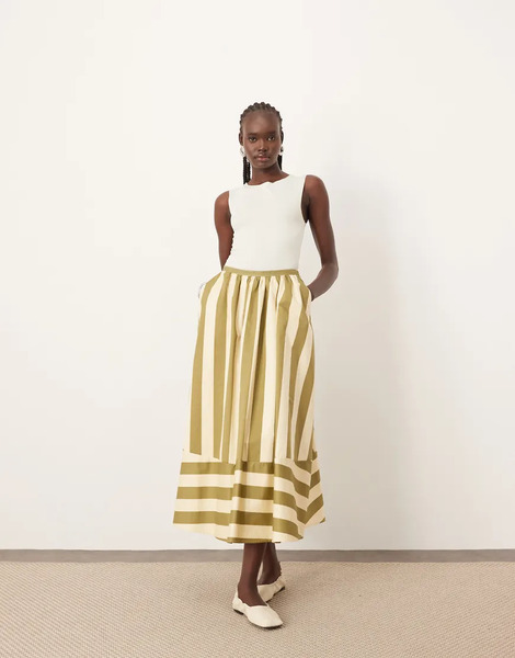  Arrange Structured Full Skirt In Olive Stripe Multi 