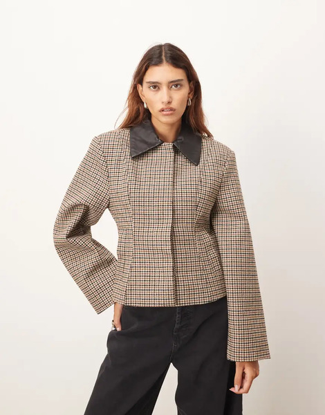  Arrange Structured Jacket With Leather Collar Contrast In Brown 
