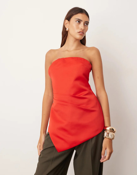  Arrange Structured Satin Bandeau Top In Red 