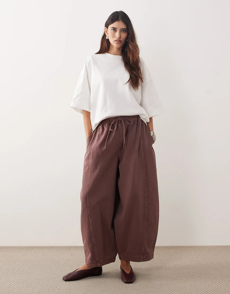  Arrange Willa Elasticated Waist Drawstring Trousers In Washed Chocolate Brown 