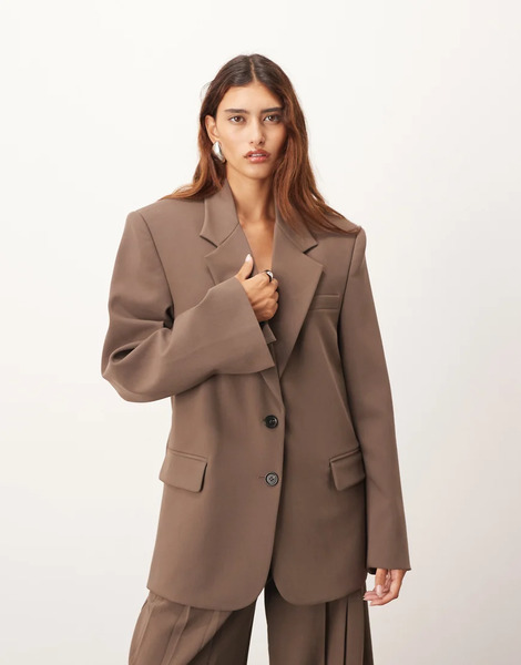  Arrange Wool Oversized Single Breasted Blazer Co Ord In Chocolate Brown 