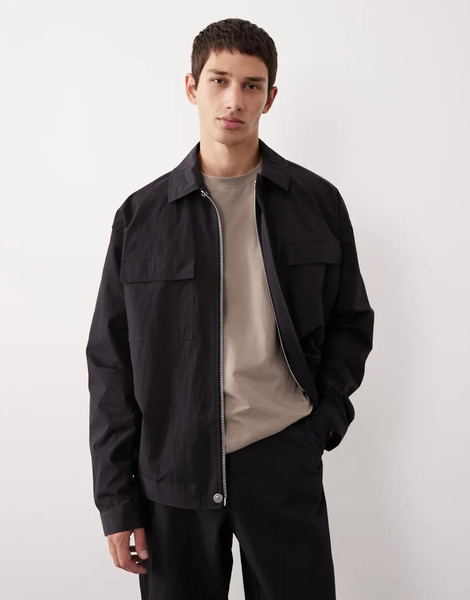  Asos Collective Co Ord Oversized Nylon Shacket In Black   Black 