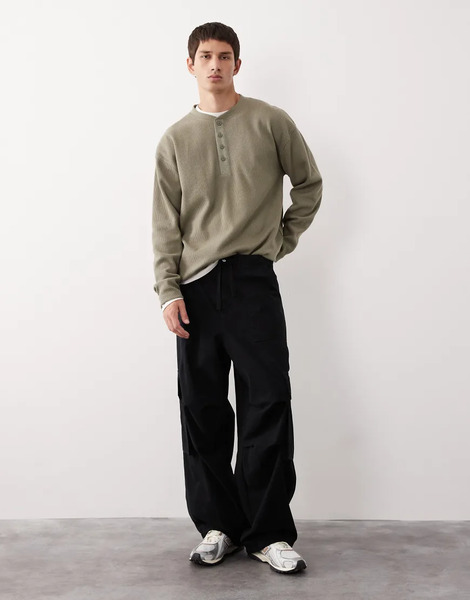  Asos Collective Oversized Cargos In Washed Black   Black 