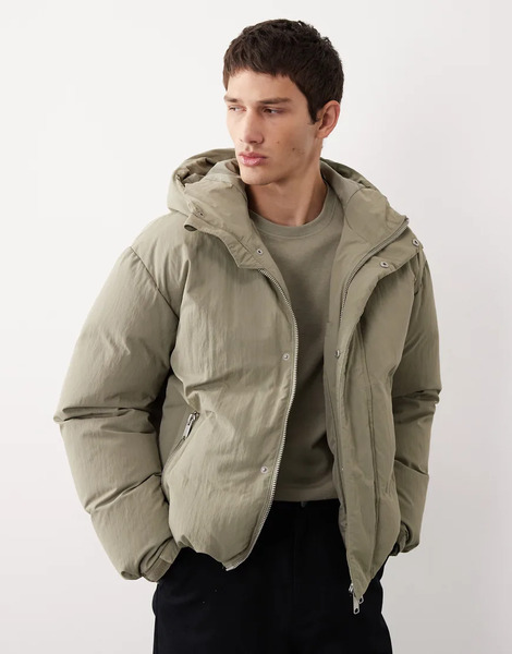  Asos Collective Oversized Down Fill Puffer Jacket In Pale Khaki   Khaki Green 