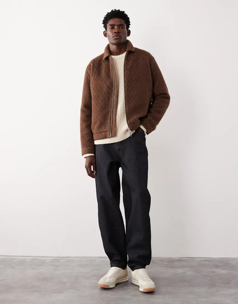  Asos Collective Oversized Harrington Wool Blend Jacket In Brown Green 