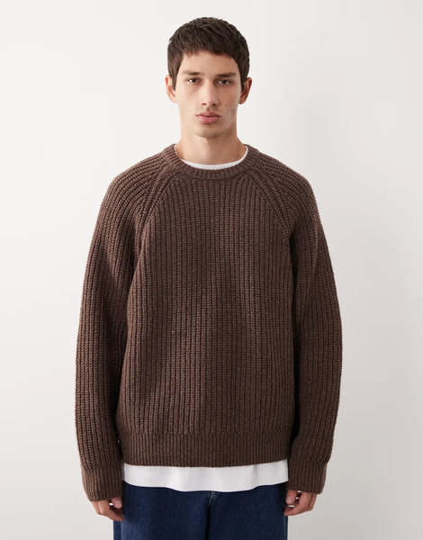  Asos Collective Oversized Knitted Wool Jumper In Brown 