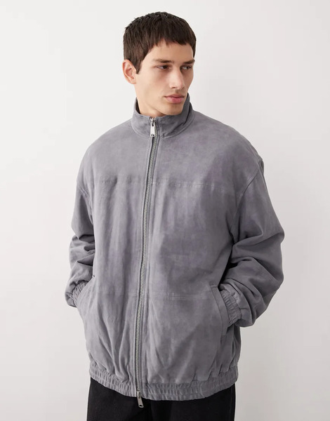  Asos Collective Oversized Suede Track Jacket In Grey   Grey 