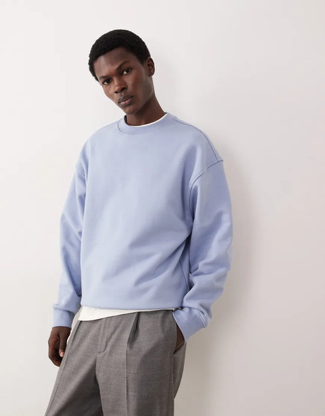  Asos Collective Oversized Super Heavyweight Crew In Blue 