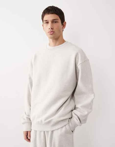  Asos Collective Oversized Super Heavyweight Crew In Grey Marl 