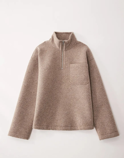  Asos Collective Oversized Super Heavyweight Scuba Style Fabric Quarter Zip Funnel In Light Brown   Brown 