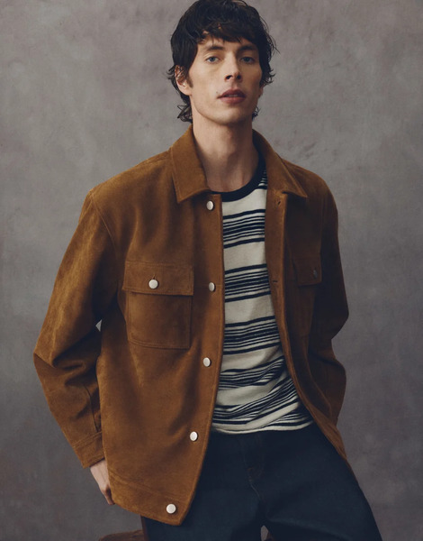  Asos Collective Relaxed Fit Real Suede Trucker Jacket In Tan Brown 