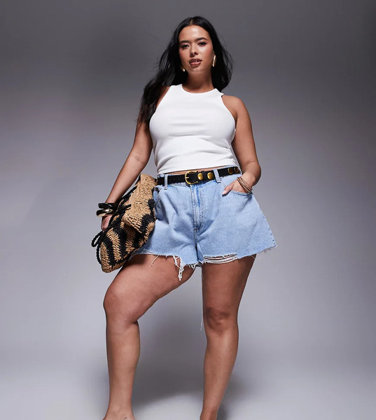  Asos Design Curve A Line Short In Lightwash Blue 