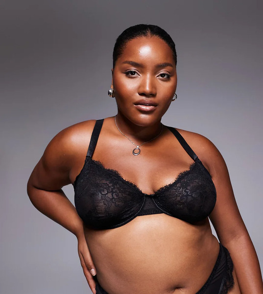  Asos Design Curve Aurora Lace Underwired Bra In Black 