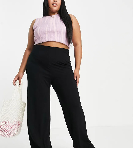  Asos Design Curve Basic Wide Leg Jersey Trouser In Black 