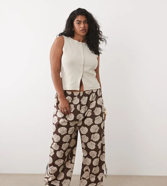  Asos Design Curve Beach Trouser In Shell Print Multi 