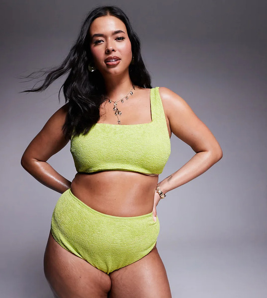  Asos Design Curve Bella Textured Bikini Top In Bright Chartreuse Green 