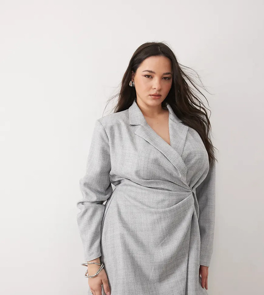  Asos Design Curve Blazer Dress Mini Tailored Fabric In Grey 