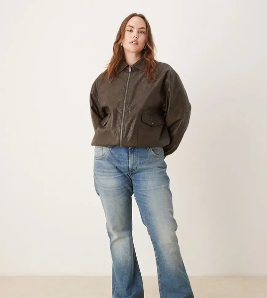  Asos Design Curve Bootcut Flare Jeans In Midwash Blue 