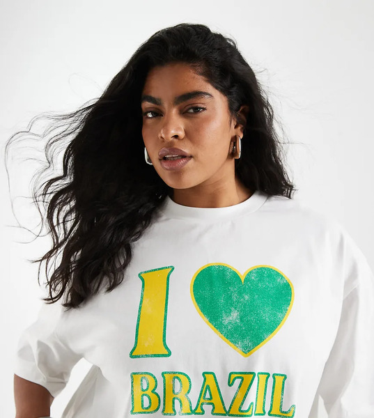  Asos Design Curve Boxy Crop Tee With I Love Brazil Graphic In White 