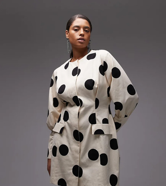  Asos Design Curve Button Down Blazer Structured Mini Dress In Polka Dot Multi 
