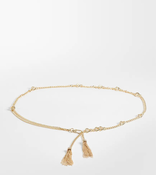  Asos Design Curve Chain Tassel Belt In Gold 