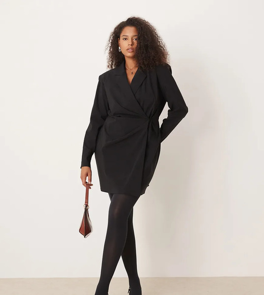  Asos Design Curve Cinched Blazer Mini Dress In Black 