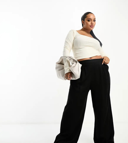  Asos Design Curve Clean Front Wide Leg Trousers In Black 