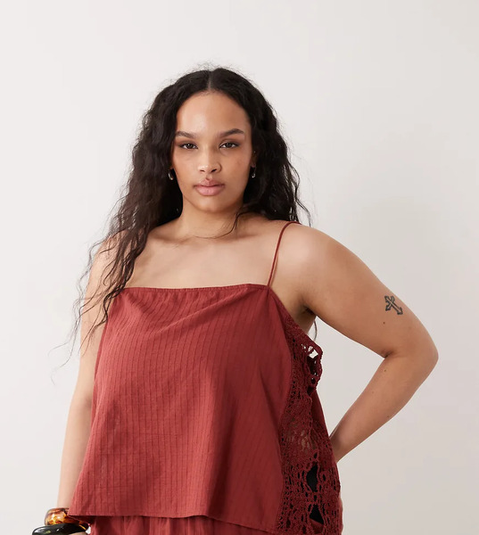  Asos Design Curve Cleo Beach Top In Rust Orange 