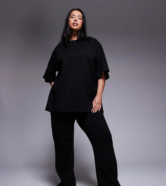  Asos Design Curve Co Ord Interlock Flared Jogger In Black 