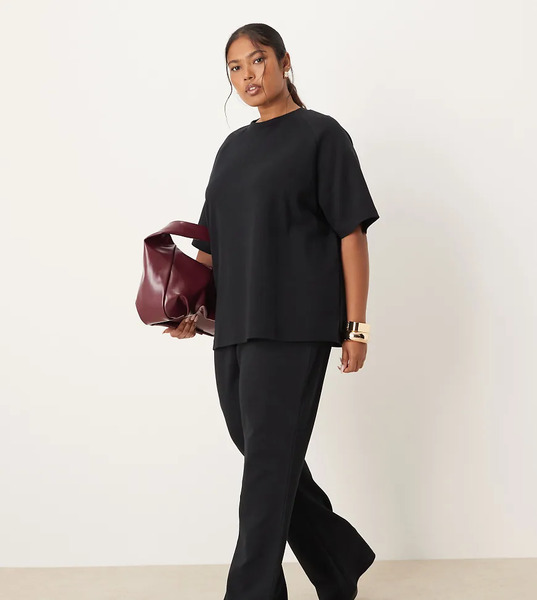  Asos Design Curve Co Ord Interlock Flared Jogger In Black 