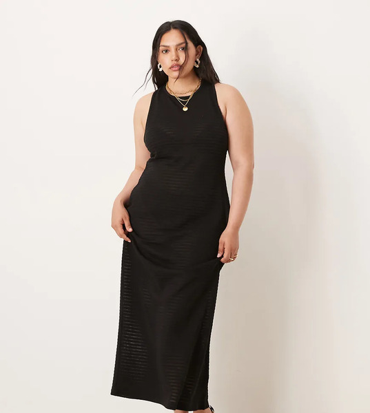  Asos Design Curve Crochet Sleeveless Elasticated Back Midi Dress In Black 