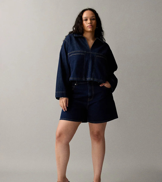  Asos Design Curve Denim Dad Short In Rinse Navy 
