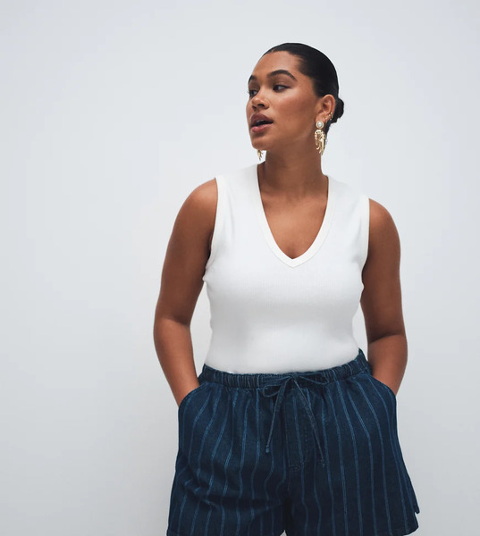 Asos Design Curve Denim Pull On Short In Stripe Blue 