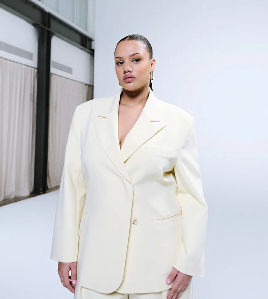  Asos Design Curve Double Breasted Blazer In Yellow 