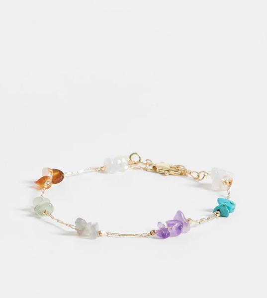  Asos Design Curve Fine Chain Bracelet With Multi Coloured Semi Precious Chippings In Gold Tone Silver 