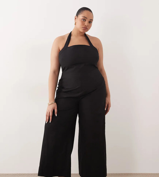  Asos Design Curve Halter Neck Jumpsuit In Black 