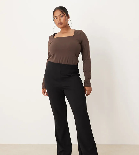  Asos Design Curve Heavyweight Rib Flare Trouser In Black 