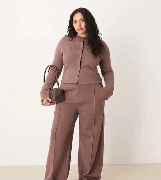  Asos Design Curve Interlock Turnback Hem Jogger In Brown 