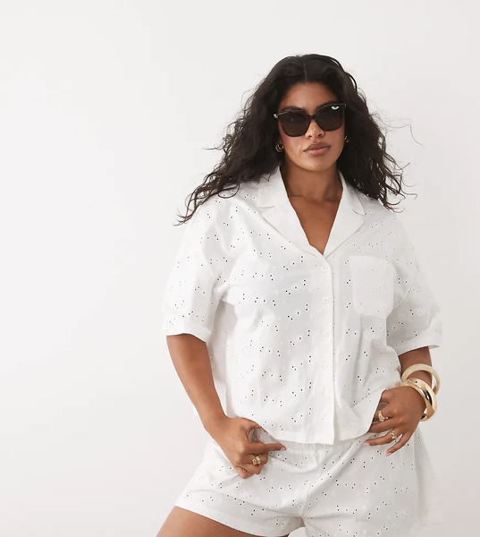  Asos Design Curve Jersey Broderie Short In White 