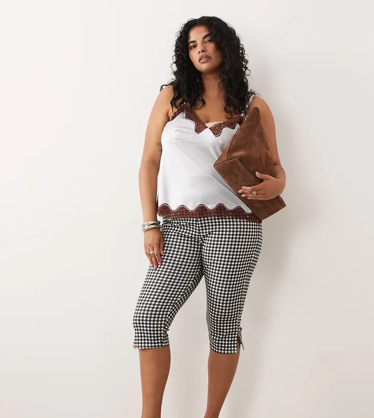 Asos Design Curve Jersey Capri Legging In Mono Gingham Multi 