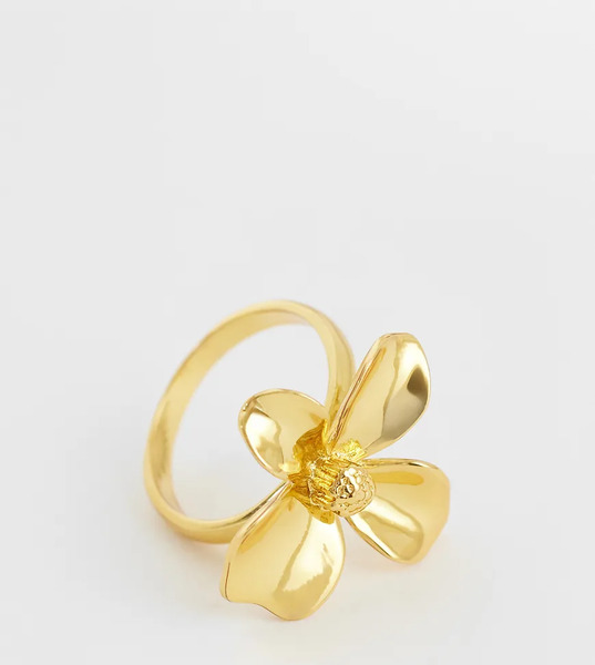  Asos Design Curve 14k Gold Plated Ring With Flower Design 
