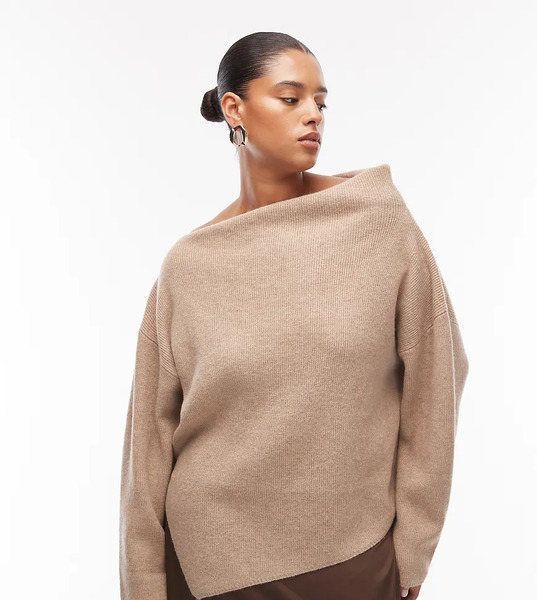 Asos Design Curve Knitted Off The Shoulder Top In Biscuit Brown 