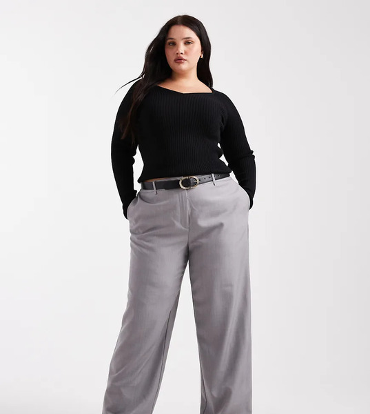  Asos Design Curve Knitted Structured V Neck Top In Black 