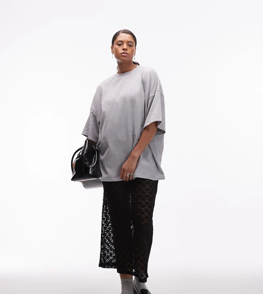 Asos Design Curve Lace Sheer Column Maxi Skirt In Black 