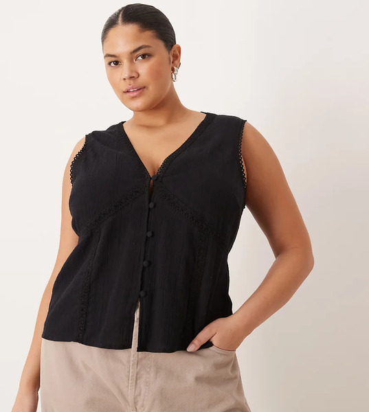  Asos Design Curve Lace Trim Waistcoat In Black 