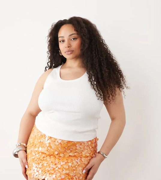  Asos Design Curve Layered Sequin Mini Skirt In Orange 