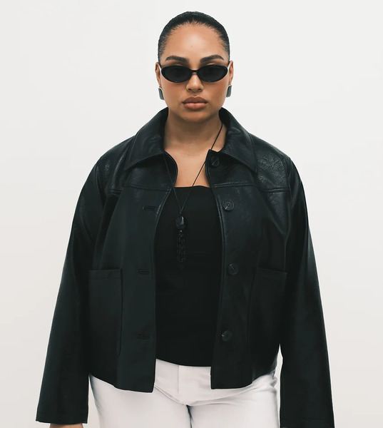  Asos Design Curve Leather Look Harrington Jacket In Black 
