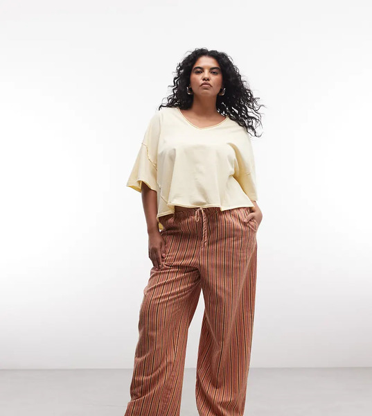  Asos Design Curve Linen Pull On Trousers In Orange Stripe 